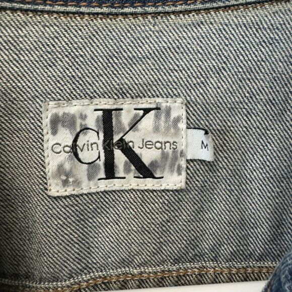 Vintage CALVIN KLEIN Dark Wash Collar Cropped Denim Jean Jacket Size Medium - Picture 4 of 6